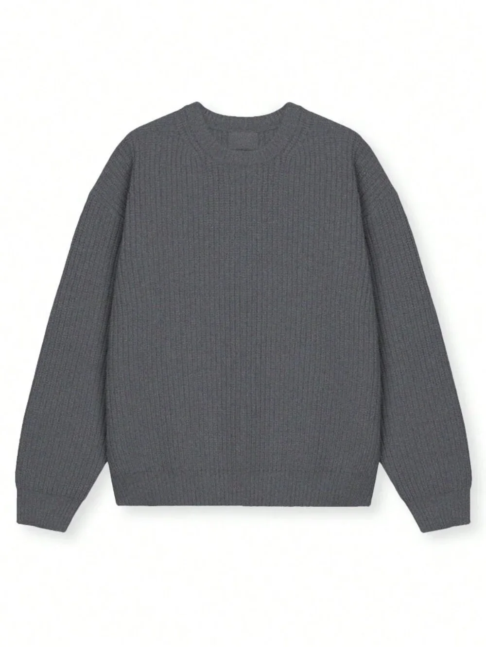 Grey Casual Men's Long Sleeve Drop Shoulder Crew Neck Sweater